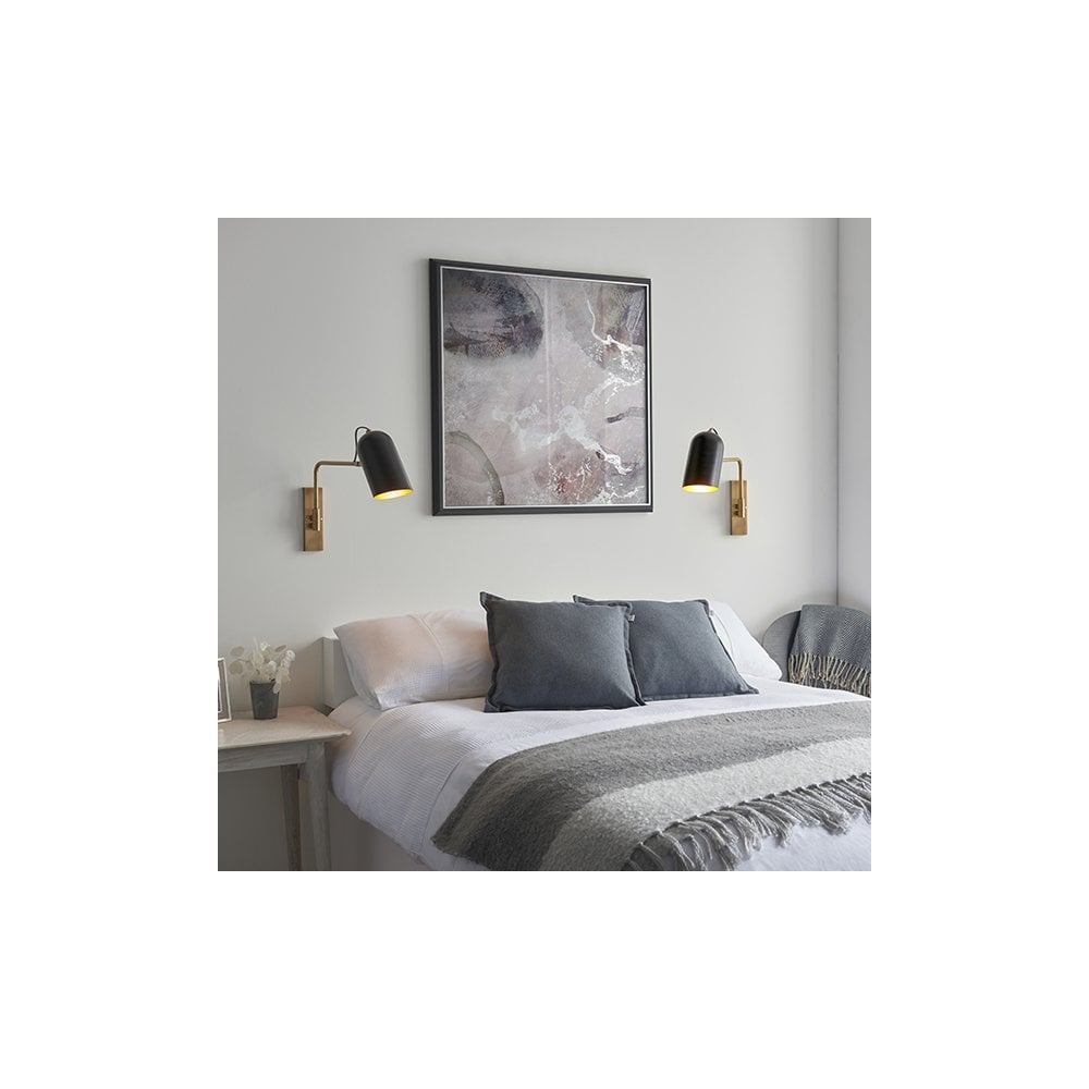 Navren Wall Light in Brass with Matt Black Shade
