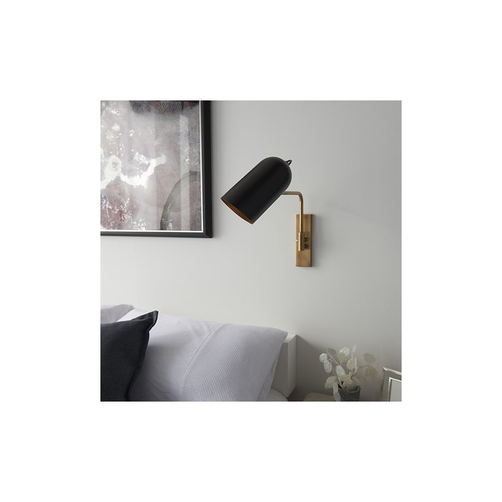 Navren Wall Light in Brass with Matt Black Shade