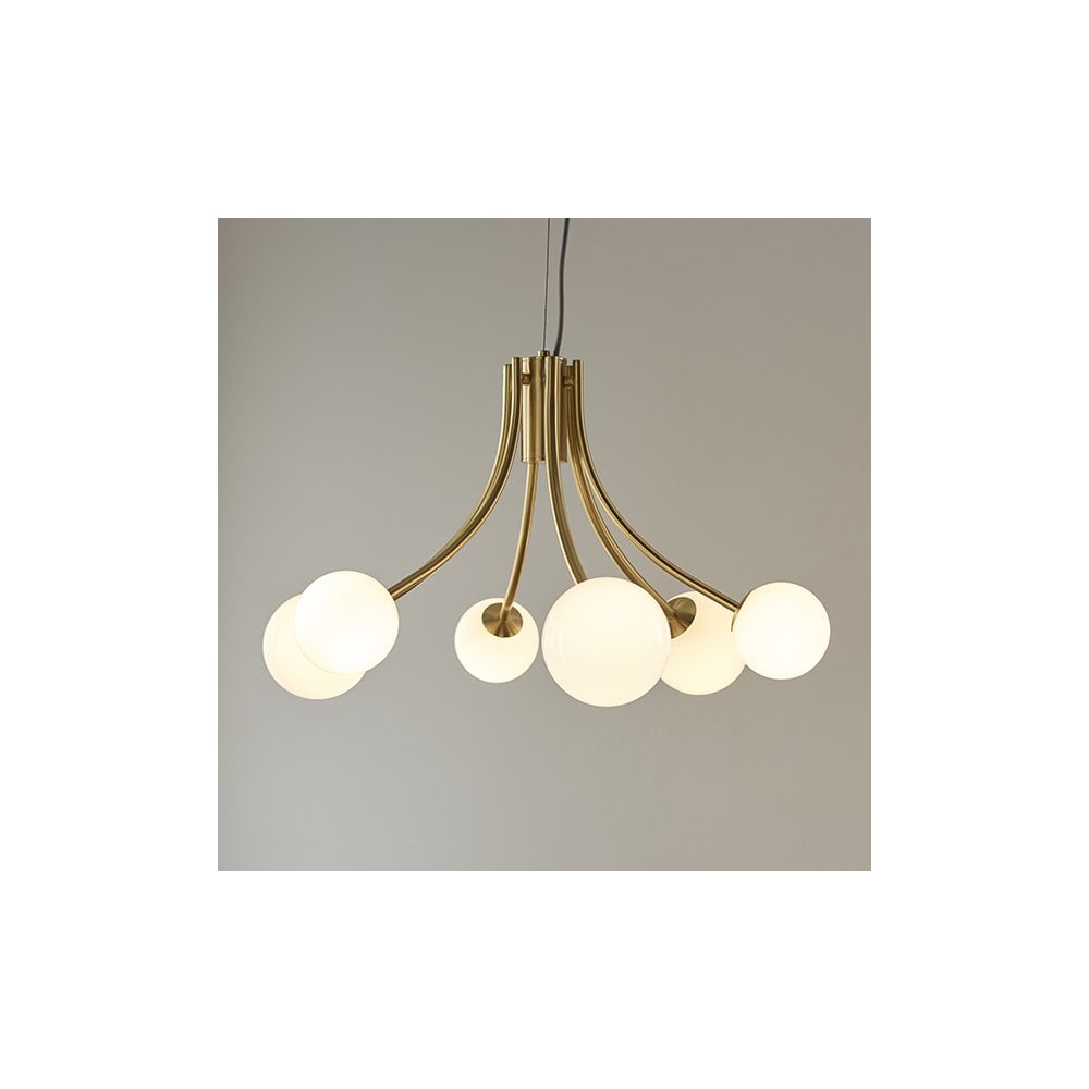 Bloom 6 Light Pendant in Gold with Opal Glass