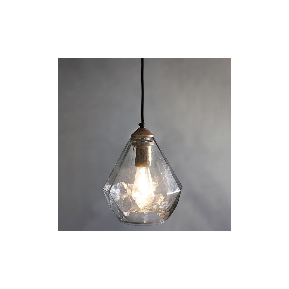 Ebbe Single Pendant in Antique Gold & Clear Glass
