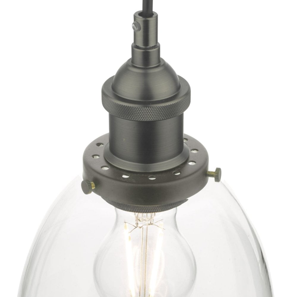 Arvin Single Pendant in Antique Chrome & Glass