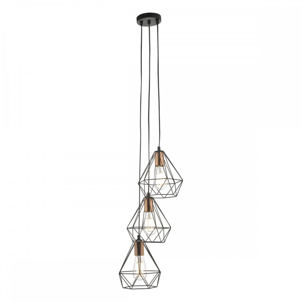 Deyon 3 Light Cluster Pendant Black & Copper
