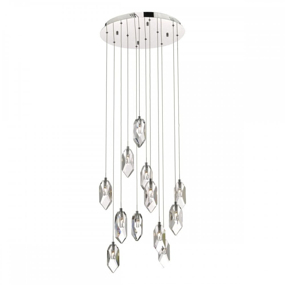 Crystal 12 Light Cluster Pendant in Polished Chrome