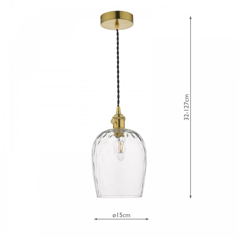 Hadano Pendant in Natural Brass With Dimpled Glass Shade