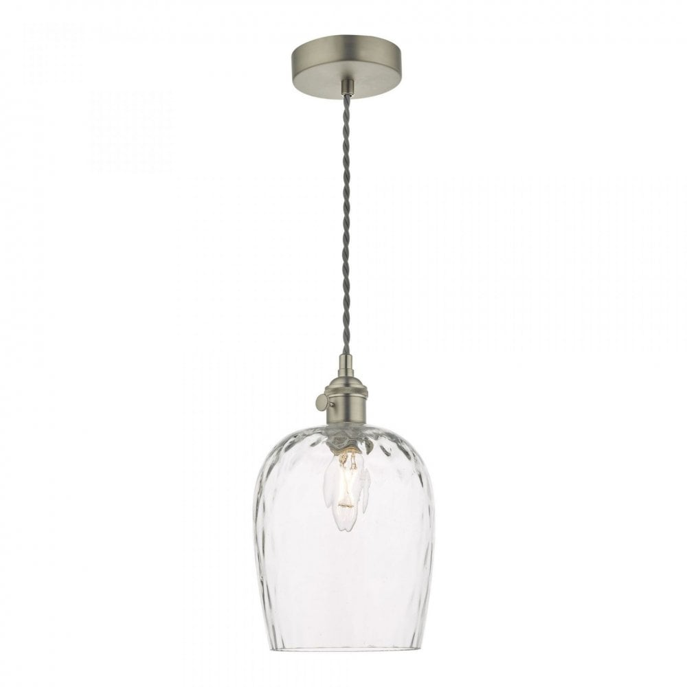 Hadano  Pendant in Antique Chrome With Dimpled Glass Shade