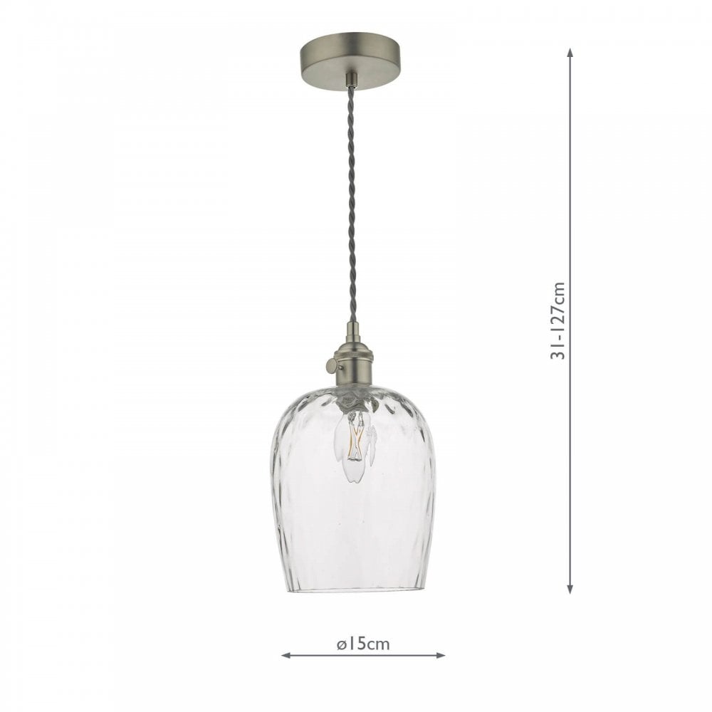 Hadano  Pendant in Antique Chrome With Dimpled Glass Shade