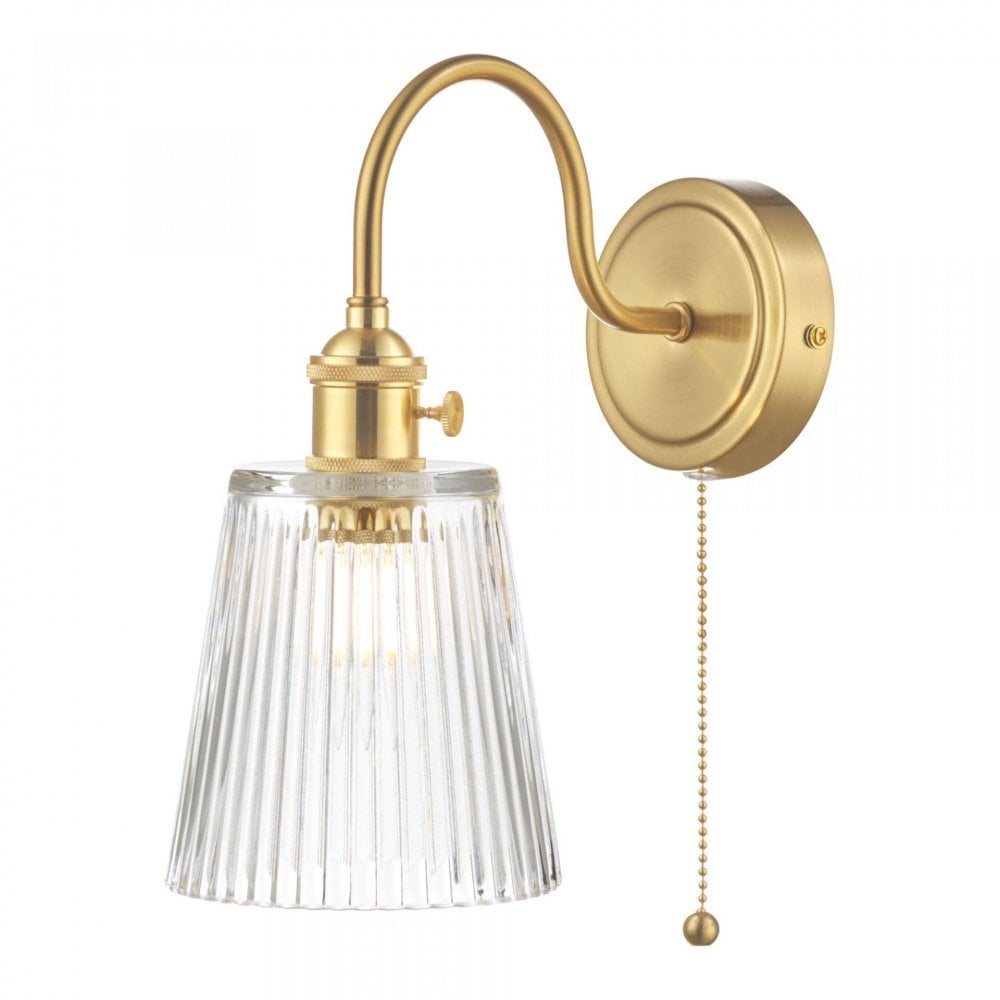 Hadano Brass Wall Light With Ribbed Glass Shade