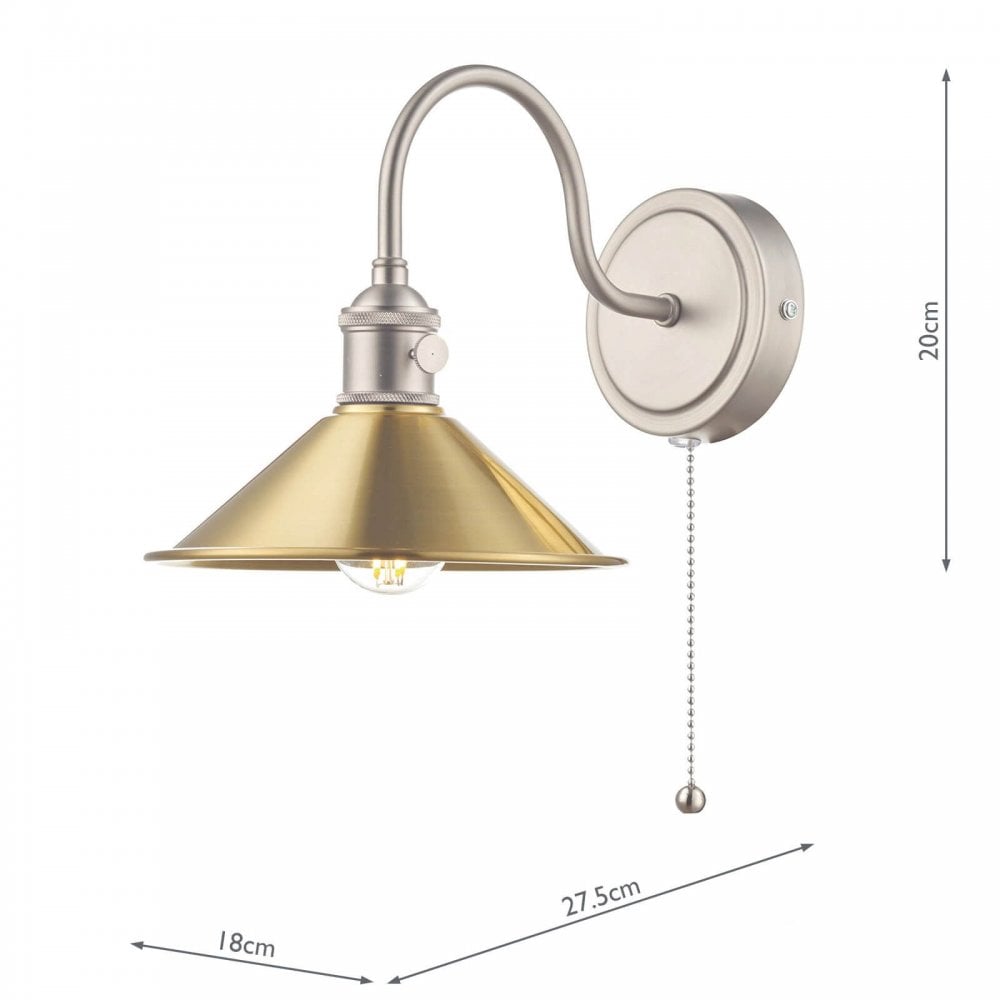 Hadano Antique Chrome Wall Light With Aged Brass Shade