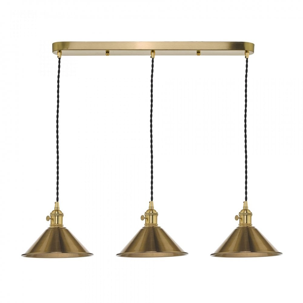 Hadano 3 Light Suspension in Natural Brass With Brass Shades