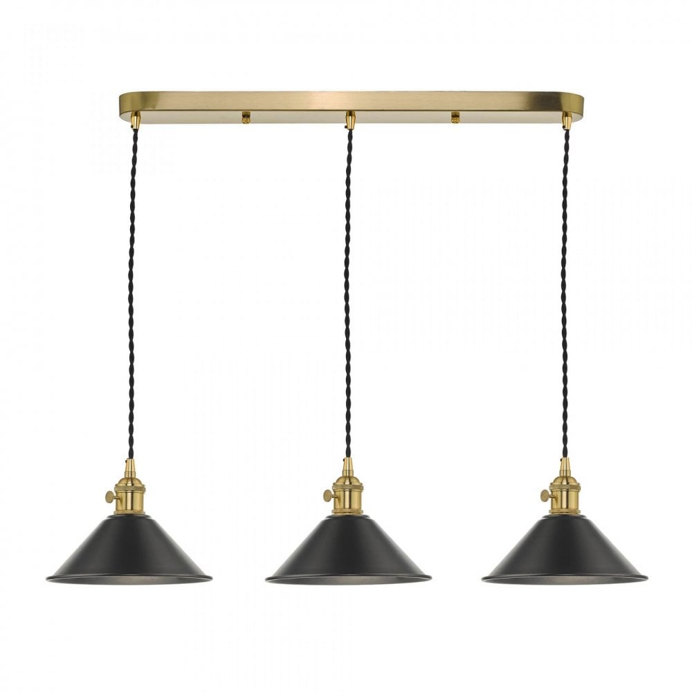 Hadano 3 Light Suspension in Natural Brass With Antique Pewter Shades
