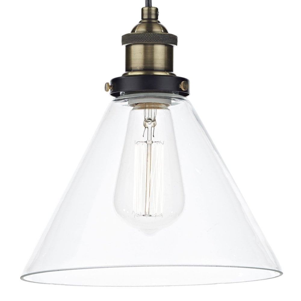 Ray Single Pendant in Antique Brass with Clear Glass
