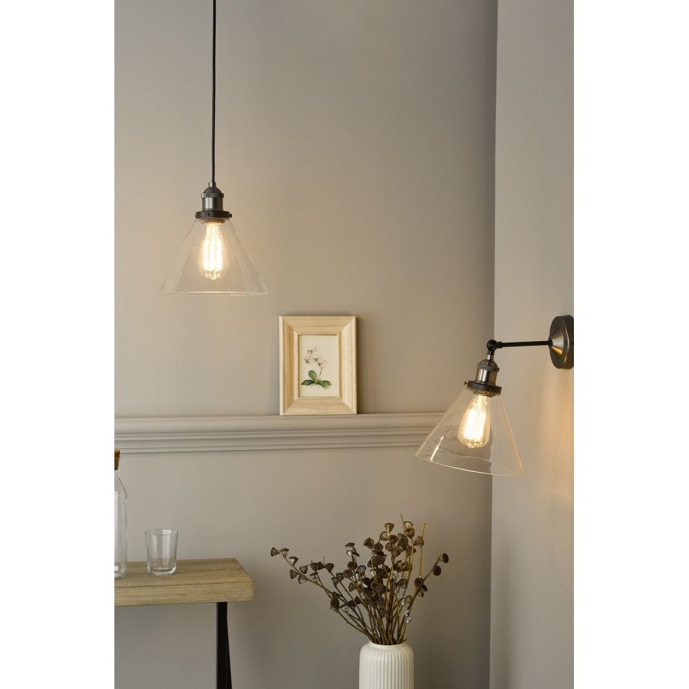 Ray Wall Light in Antique Nickel & Clear Glass