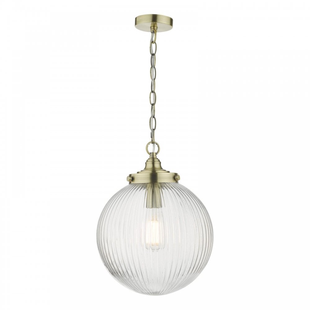 Tamara Pendant with Ribbed Glass in Antique Brass