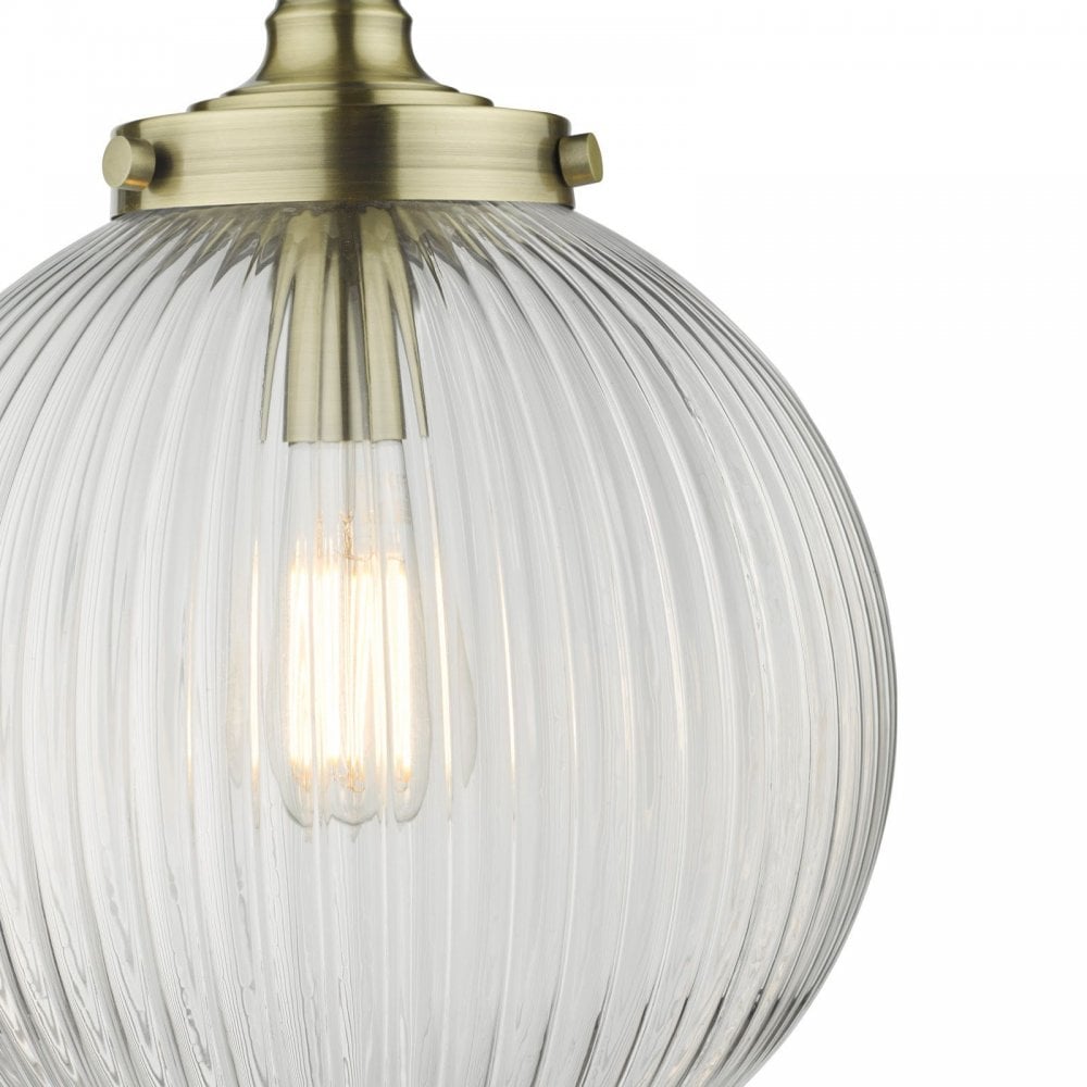 Tamara Pendant with Ribbed Glass in Antique Brass
