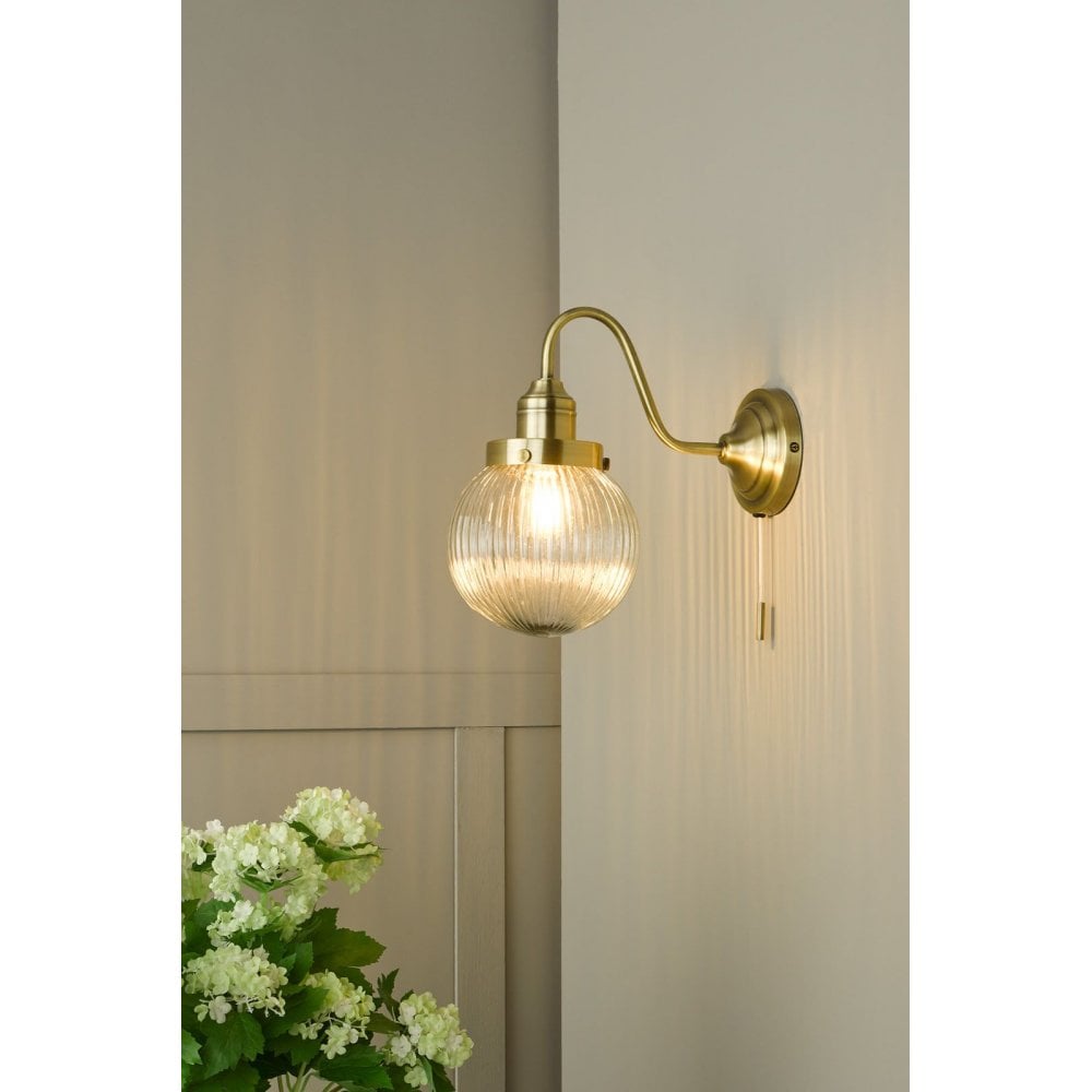 Tamara Wall Light with Ribbed Glass in Satin Nickel