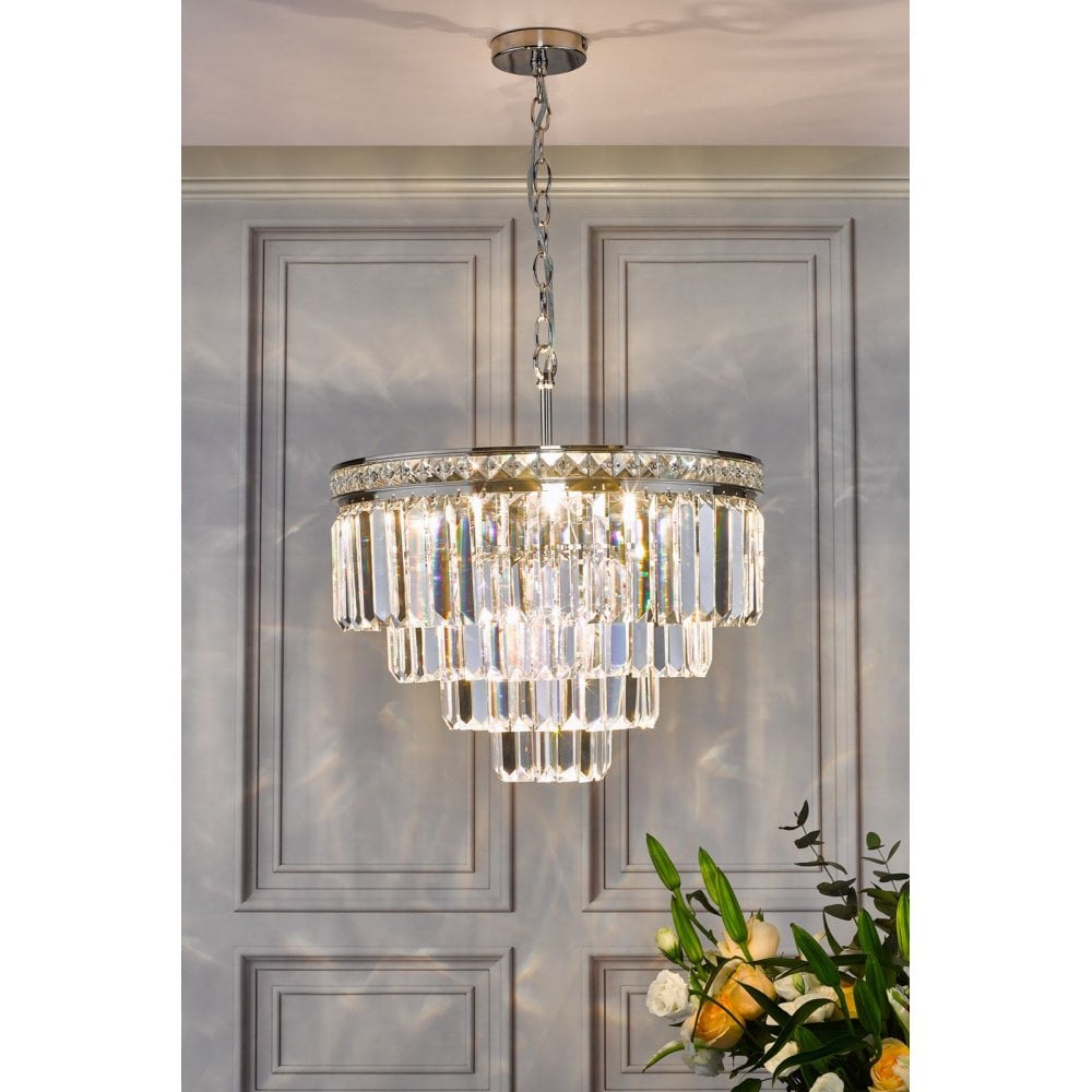 Vyana 4 Light Pendant in Polished Nickel & Crystal