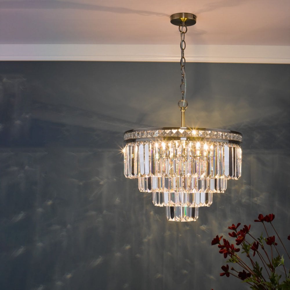 Vyana 4 Light Pendant in Polished Nickel & Crystal