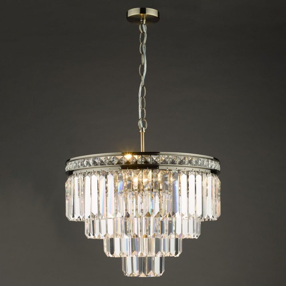 Vyana 4 Light Pendant in Antique Brass & Crystal