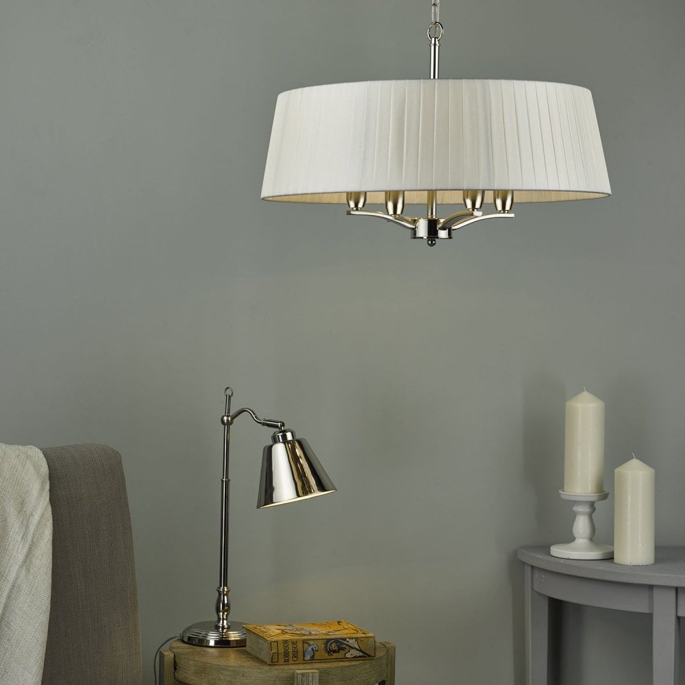 Cristin 4 Light Pendant Polished Nickel with Ivory Shade