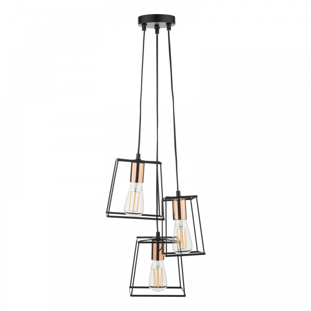 Tower 3 Light Cluster Pendant Black with Copper Detail