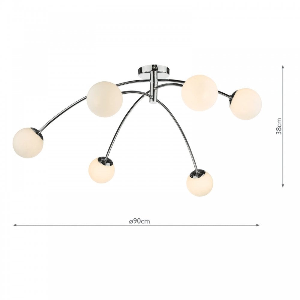 Puglia 6 Light Semi Flush in Polished Chrome with Opal Shades