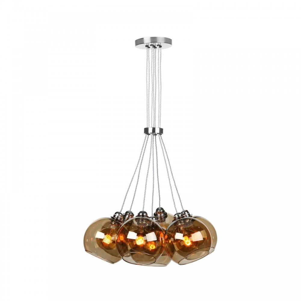Apollo 7 Light Pendant Butter Brass with Amber Glass
