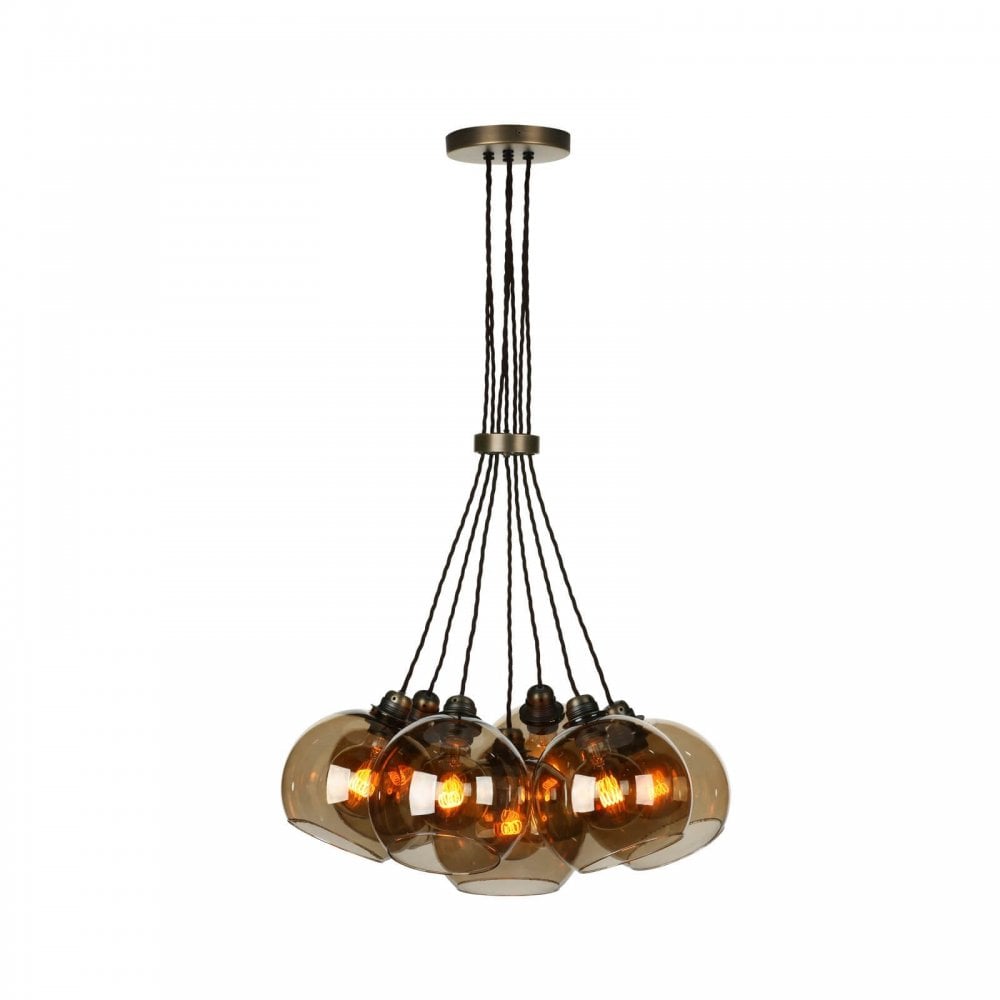 Apollo 7 Light Pendant Butter Brass with Amber Glass