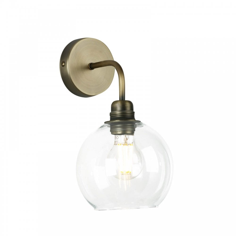 Apollo Antique Brass Wall Light with Clear Glass Shade