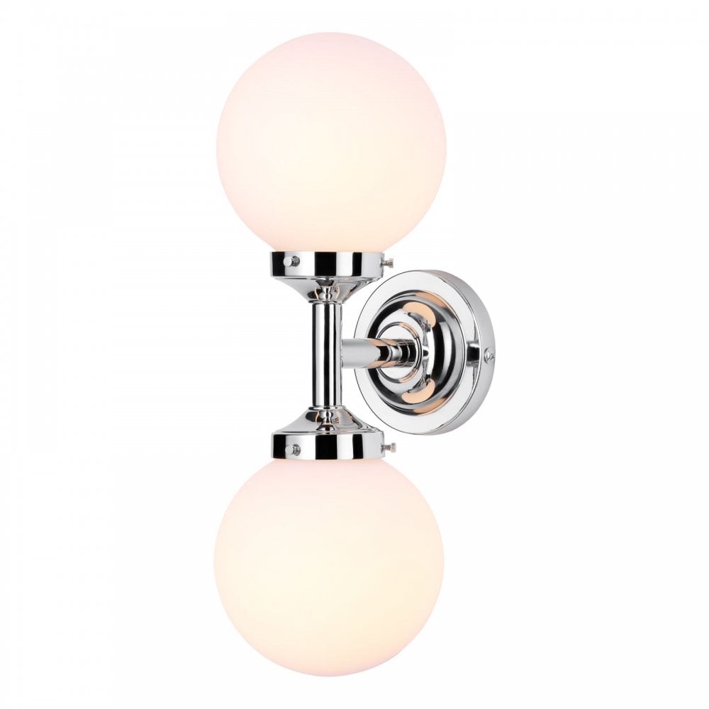 Buckley Double Wall Light in Polished Chrome with Opal Glass