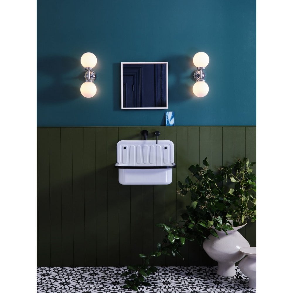 Buckley Double Wall Light in Polished Chrome with Opal Glass