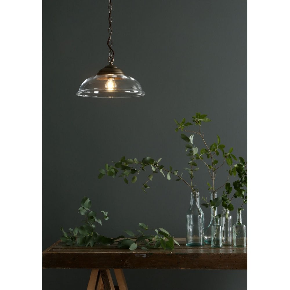 Webster Antique Brass Pendant with Smoked Glass