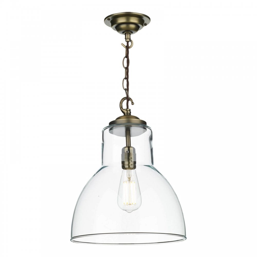 Upton Large Antique Brass Pendant with Clear Glass Shade