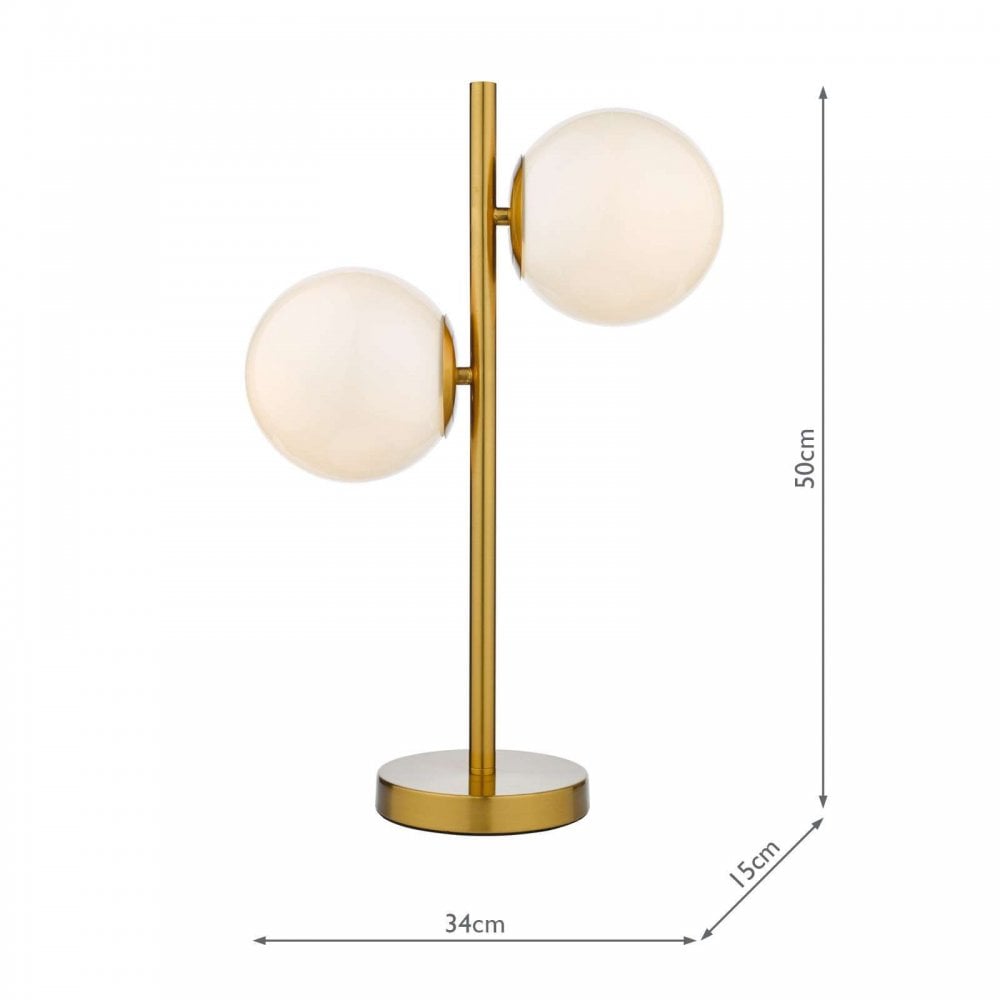 Bombazine 2 Light Table Lamp in Natural Brass C/W Opal Glass