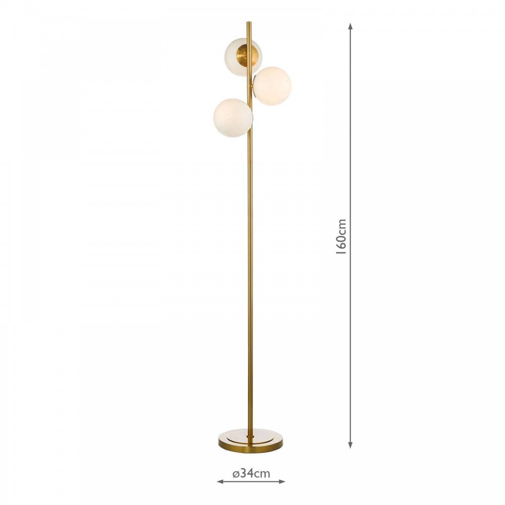 Bombazine 3 Light Floor Lamp in Natural Brass C/W Opal Glass