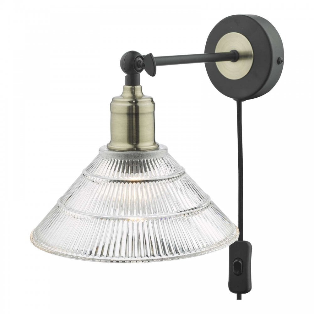 Boyd Wall Light in Antique Brass C/W Ribbed Glass Shade