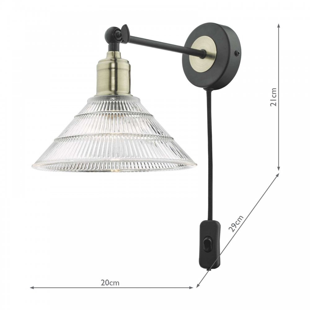 Boyd Wall Light in Antique Brass C/W Ribbed Glass Shade