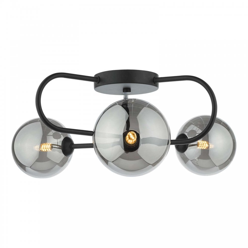 Eisaa 3 Light Semi Flush Black Fitting C/W Smoked Glass
