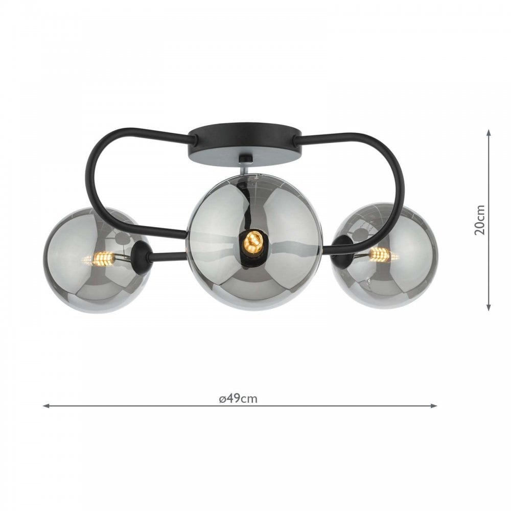 Eisaa 3 Light Semi Flush Black Fitting C/W Smoked Glass
