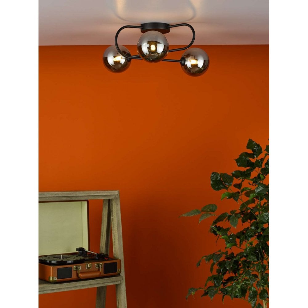 Eisaa 3 Light Semi Flush Black Fitting C/W Smoked Glass