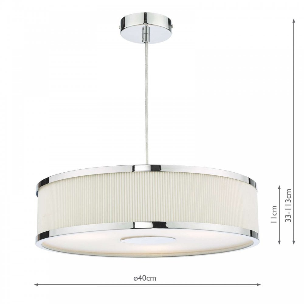 Alvaro 3 Light Pendant in Polished Chrome with Ivory Detail