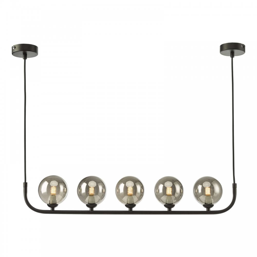 Cradle 5 Light Bar Pendant in Matt Black & Smoked Glass