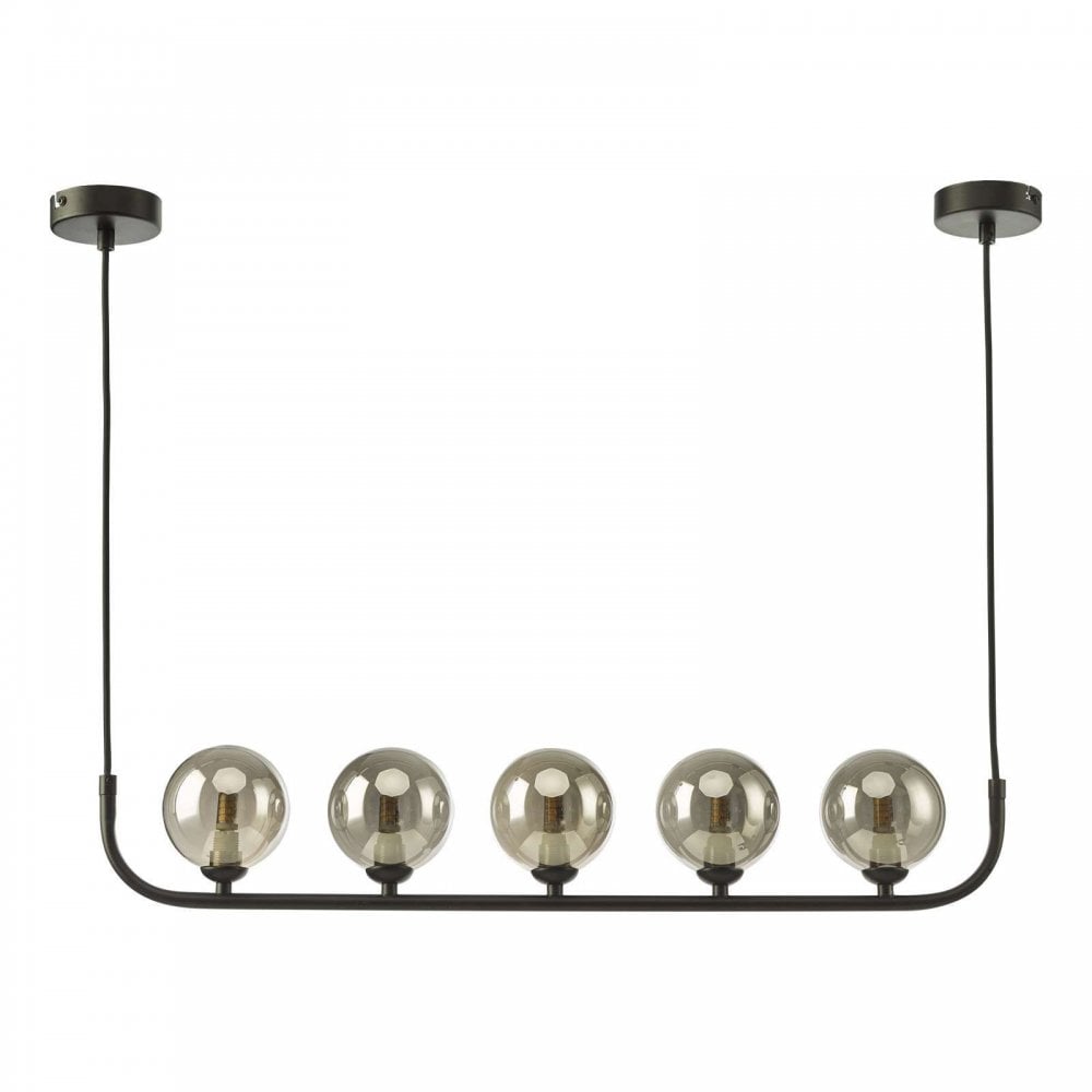 Cradle 5 Light Bar Pendant in Matt Black & Smoked Glass