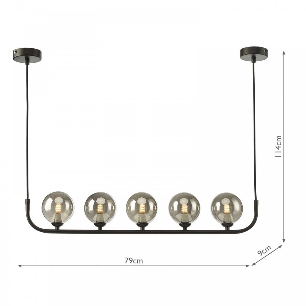 Cradle 5 Light Bar Pendant in Matt Black & Smoked Glass