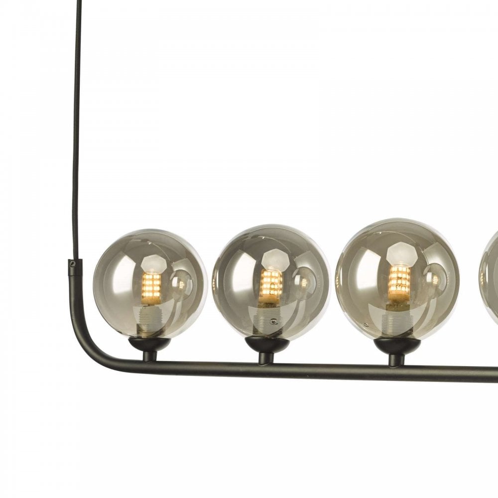 Cradle 5 Light Bar Pendant in Matt Black & Smoked Glass