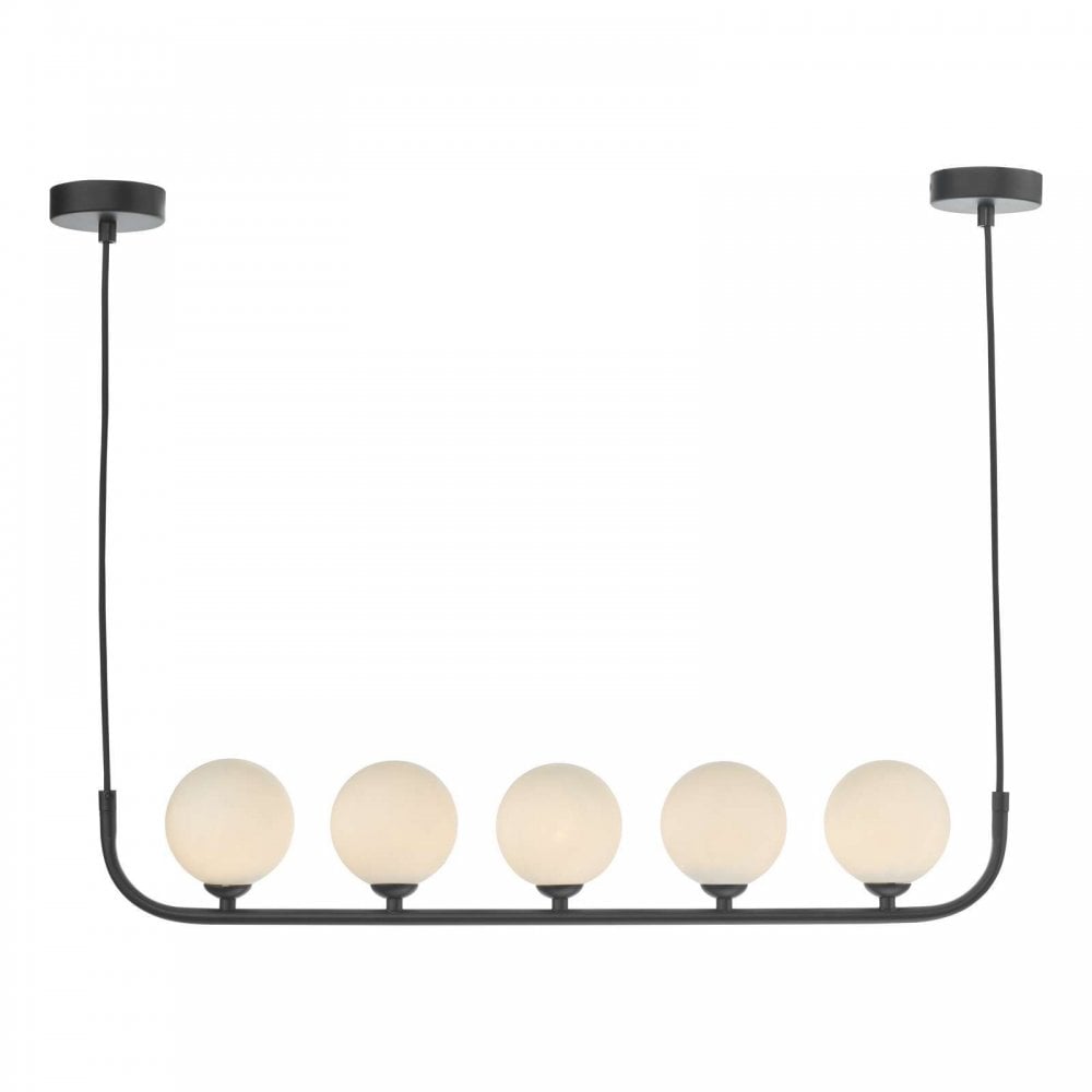 Cradle 5 Light Bar Pendant in Matt Black & Opal Glass