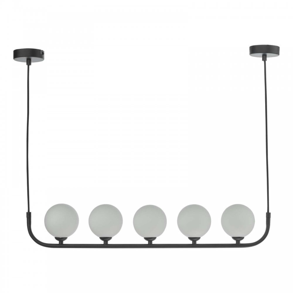 Cradle 5 Light Bar Pendant in Matt Black & Opal Glass
