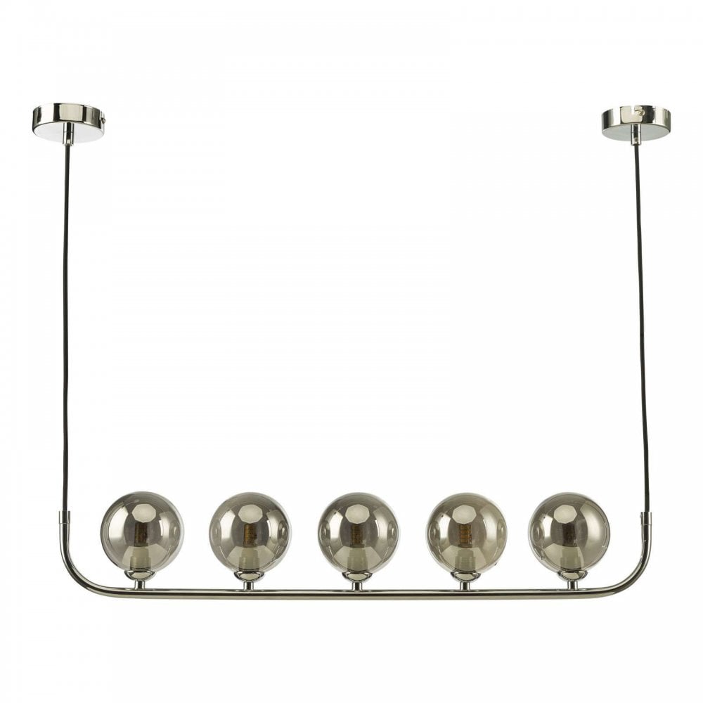 Cradle 5 Light Bar Pendant in Polished Chrome & Smoked Glass