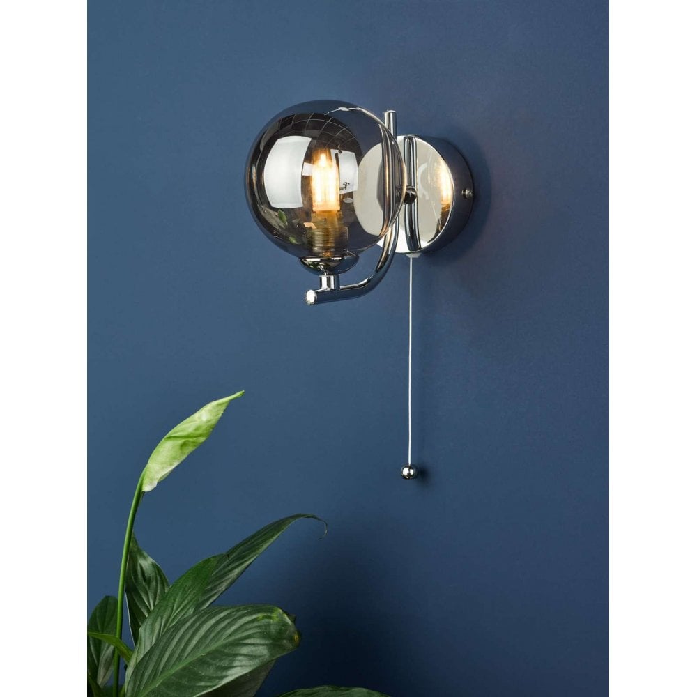 Cradle Polished Chrome Wall Light with Smoked Glass