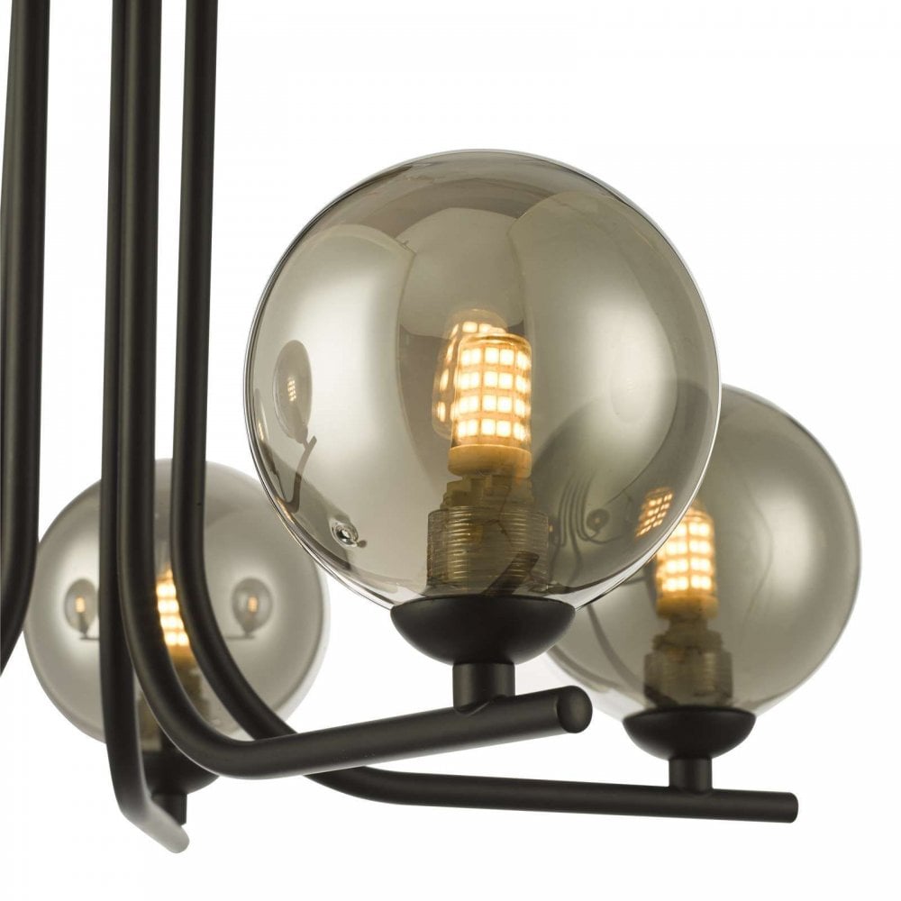 Cradle 5 Light Matt Black Semi Flush with Smoked Glass