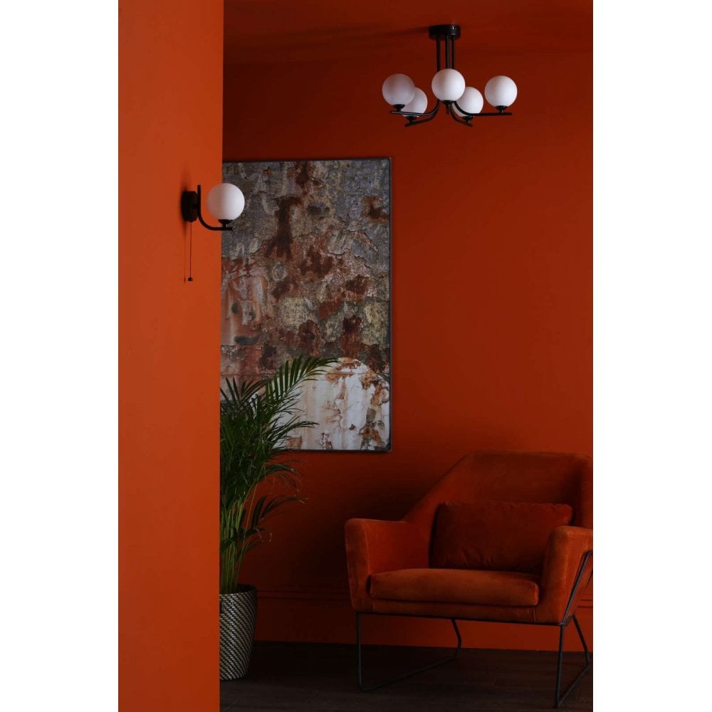 Cradle 5 Light Matt Black Semi Flush with Opal Glass